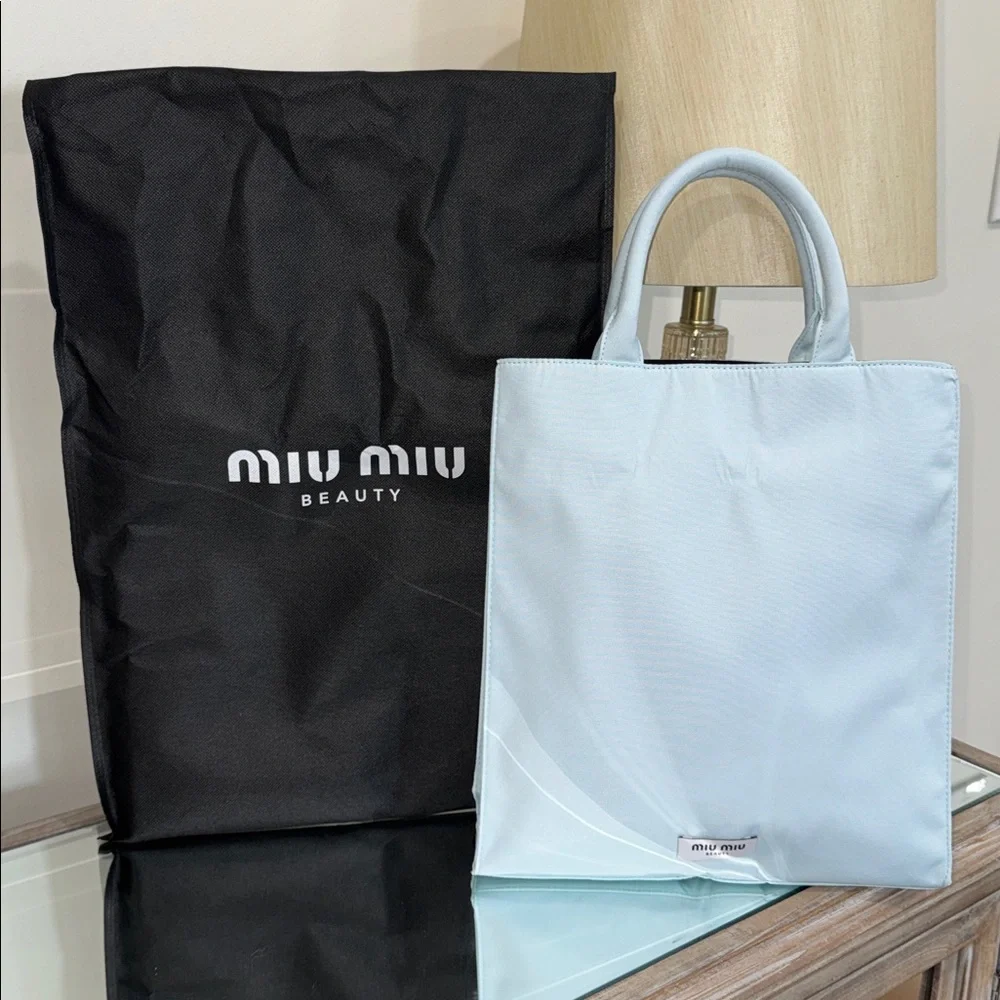 NEW Authentic Miu Miu Luxury Brand Beauty Tote Blue & Black, Large Size - Picture 2 of 10